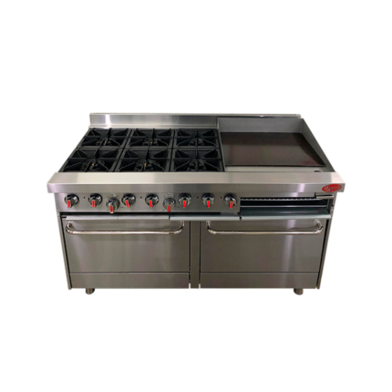 COCINA 6 HORNILLAS CON PLANCHA, 2 HORNOS Y GRATINADOR C6H2H1P